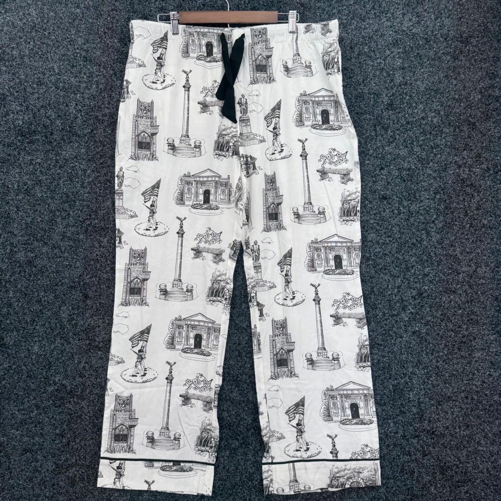Katie Kime Washington DC Toile Pajama Pants White Black Cotton Womens 2XL